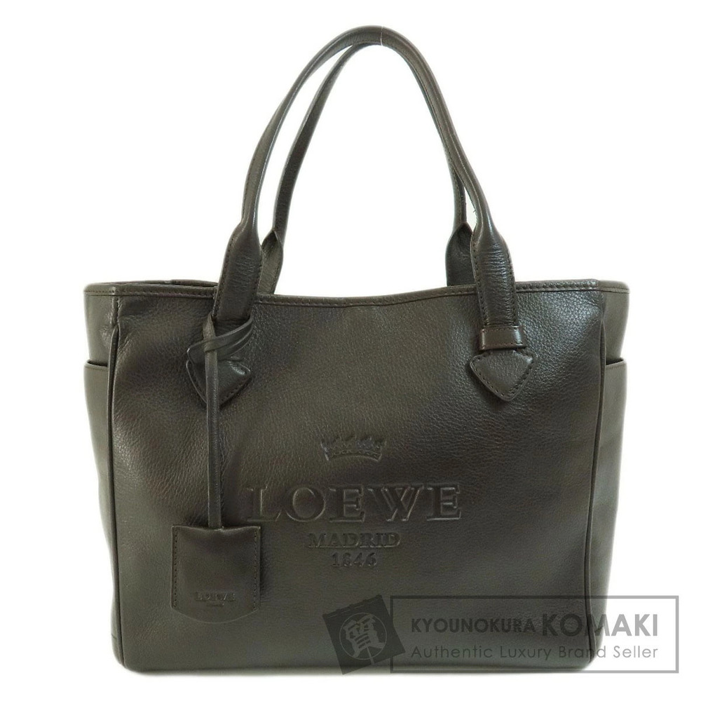 Loewe logo handbag leather Embossed Black